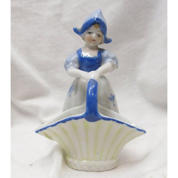 Blue Dutch girl with Basket, Trinket Catch, Japan, Delft style, - Picture 1 of 7